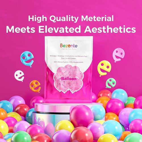 Bezente Metallic Chrome Latex Balloons - 100 Pack of 12-Inch Colorful Party Balloons for Celebrations