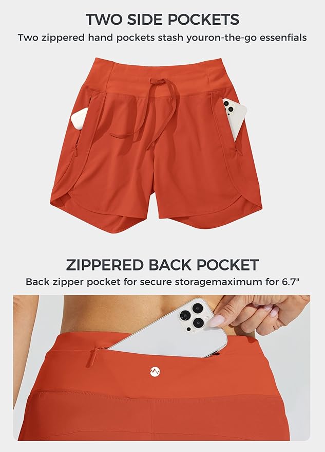 Willit Women's 7" Athletic Running Shorts Long Workout Hiking Shorts Quick Dry High Waisted Active Zipper Pocket(X-Small)