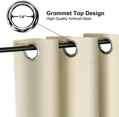 ChrisDowa Grommet Room Darkening Curtains - Thermal Insulated Blackout Panels, Beige, 42W x 84L