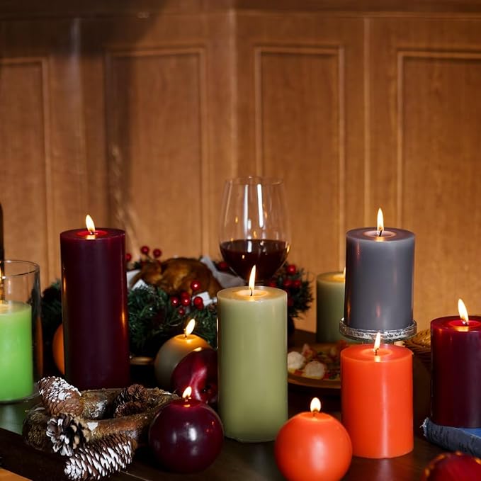 MOZEAL 3" x 4" Hand-Poured Unscented Burgundy Candle, Dripless Maroon/Dark Red Pillar Candle Set of 3, Long Clean Burning, Approx 72 Hours Burn Time, Rustic Country Style, Home Decor
