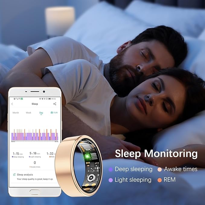 Health Tracker Ring, Smart Health Ring for Women Men with Heart Rate, Blood Oxygen, Sleep Monitor, Steps,Calories, No Subscription Fee, IP68 Waterproof Smart Ring for iPhone & Android (Rose Gold, 11#)