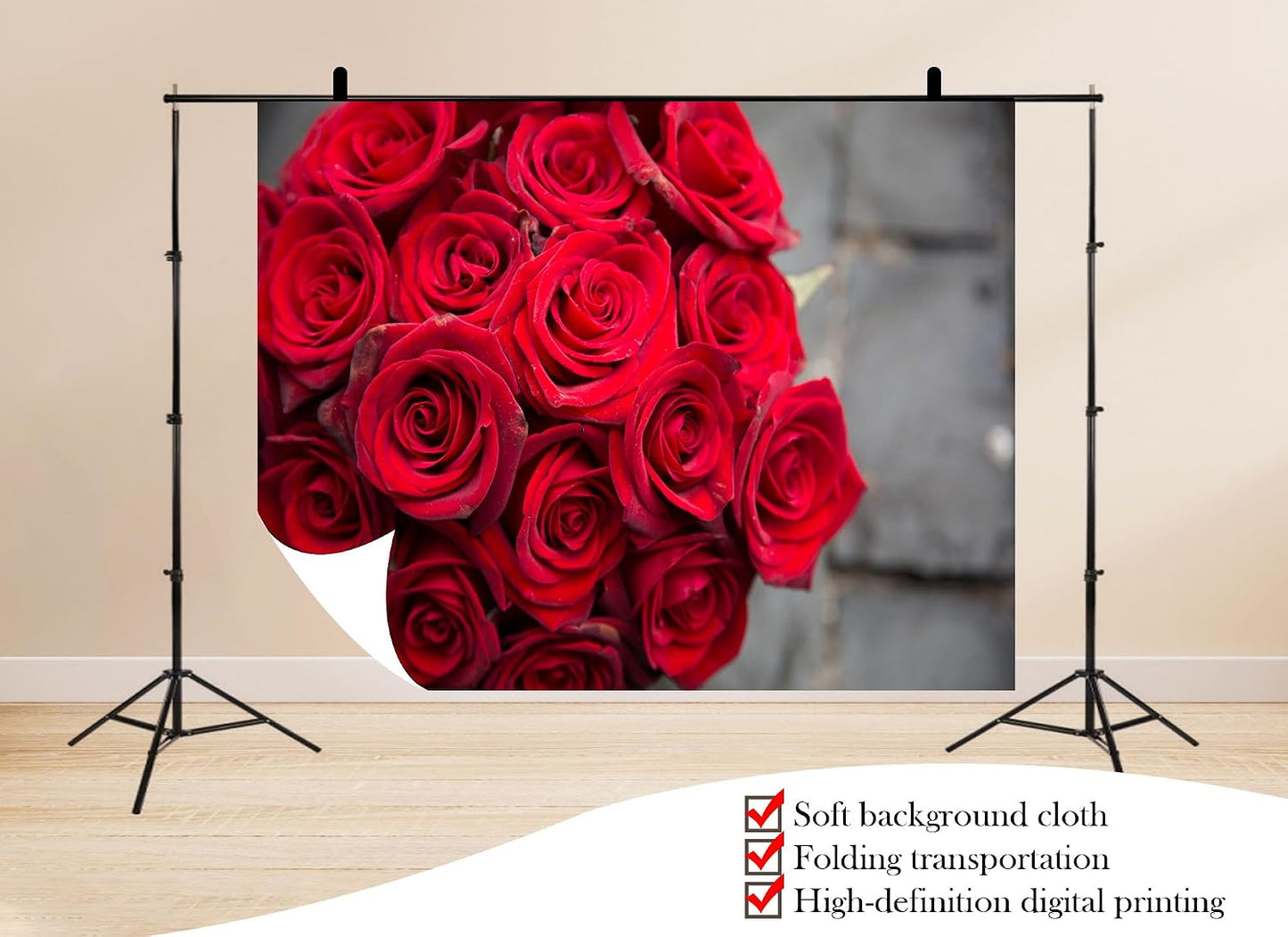 UPXIO 4x4ft Red Rose Bouquet Close Up Backdrop Romantic Floral Arrangement Photo Background Tapestry for Valentine's