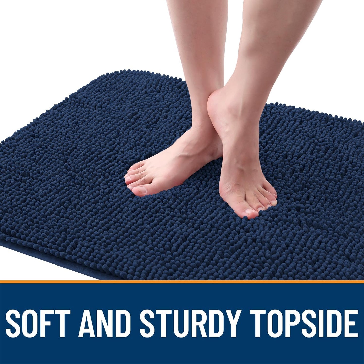 OLANLY Dog Door Mat - Absorbent Non-Slip Chenille Mat for Muddy Paws | 59x24 Inches, Dark Blue