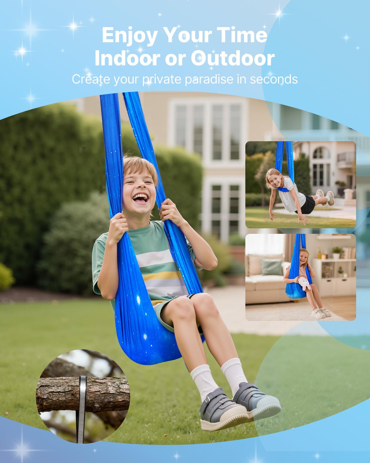 VEVOR Sensory Swing, Double-Layer Fabric Sensorys Hammock, Indoor & Outdoor Sensory Swing with 360° Swivel Hanger, O-Sling, Holds up to 300lbs, Adjustable Aerial Yoga, Hanging Swings for Kids