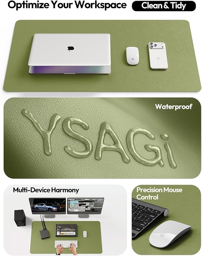 YSAGi Leather Desk Protector, Office Mat, Large Mouse Mat, Non-Slip PU Leather Blotter, Laptop Desk Mat, Waterproof Writing Pad for Office and Home(Green, 63" x 17.2")