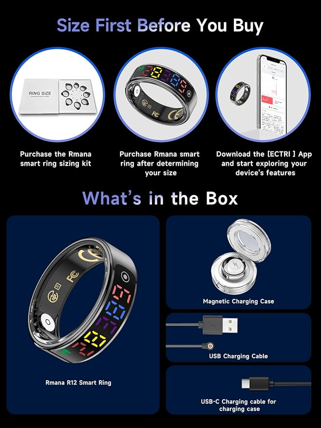 Smart Ring for Women Men, Health Ring with Colorful Display, Fitness Tracker with Heart Rate, Blood Oxygen, Sleep Monitor, No Subscription Fee, 5ATM Waterproof for iPhone & Android (Rose Gold, 11)