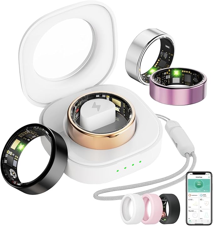 Smart Ring For Women Men, Health Tracker with Heart Rate/Blood Oxygen/Blood Pressure/Sleep Monitoring/Step Counting, IP68 Waterproof Fitness ring, No App Fees for iPhone & Android (Lavender Pink, 10#)