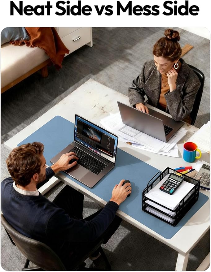 YSAGi Leather Desk Pad Protector, Office Desk Mat, Large Mouse Pad, Non-Slip PU Leather Desk Blotter, Laptop Desk Pad, Waterproof Desk Writing Pad for Office and Home (Blue,55" x 24")
