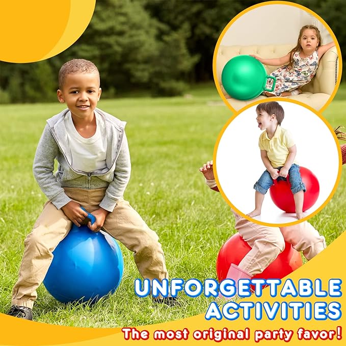 Lewtemi 6 Pcs Hopper Ball Carnival Outdoor Games 20 Inch Jumping Hopping Inflatable Bouncing Ball with Handle and Air Pump for Kids Sport Exercise (Red, Blue, Green, Pink, Yellow, Purple)
