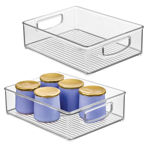 iDesign Plastic Stackable Pantry Bin - Organizer Bin with Handles for Cabinets or Fridge - Set of 2 - Clear