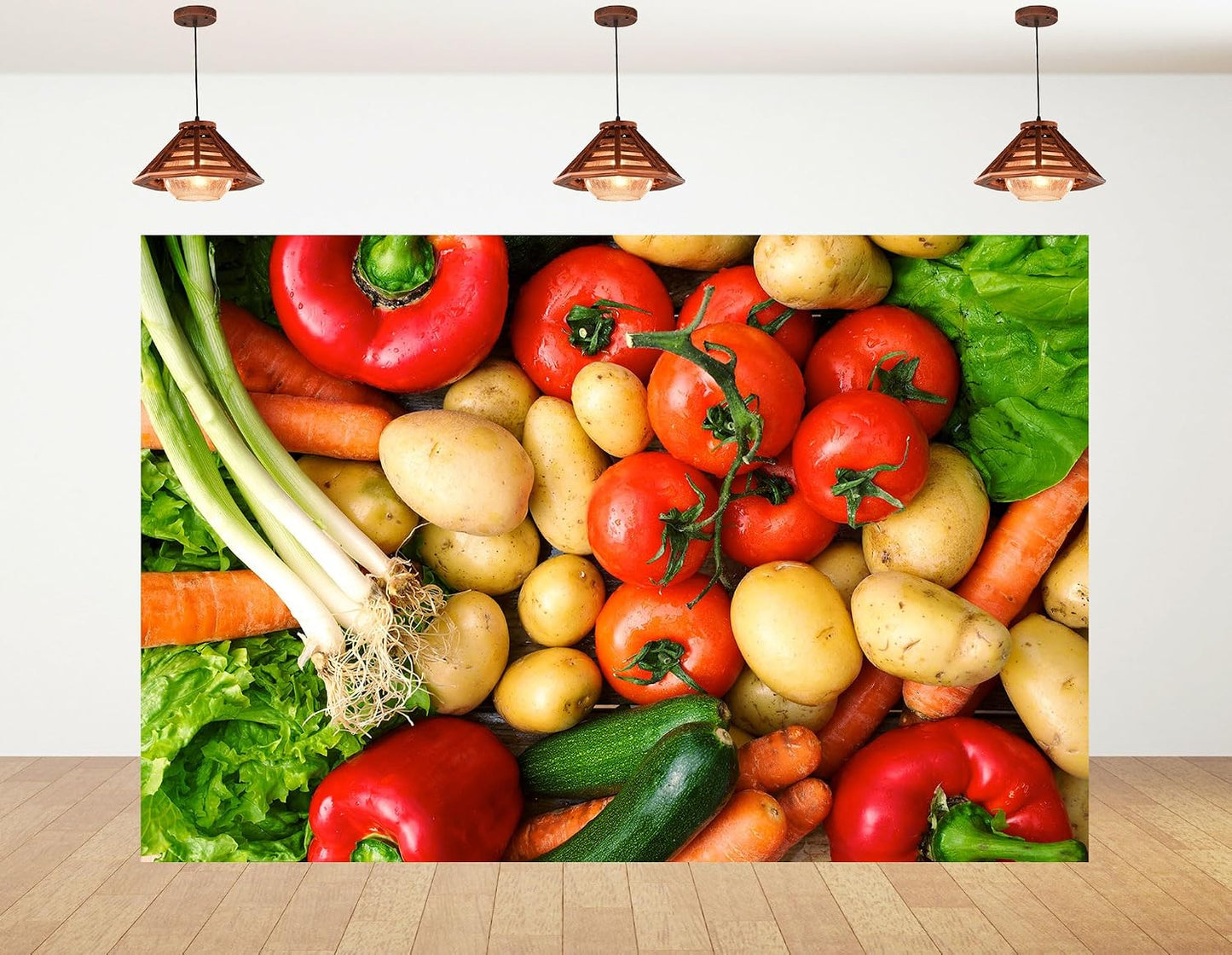 KeyWork 9x9ft Fresh Vegetables Backdrop Colorful Produce Wooden Table Photography Background for Healthy Themed Party
