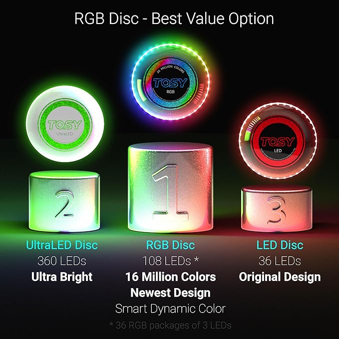 TOSY Bundle of 2 - Flying Disc 108 LEDs - RGB White + Red