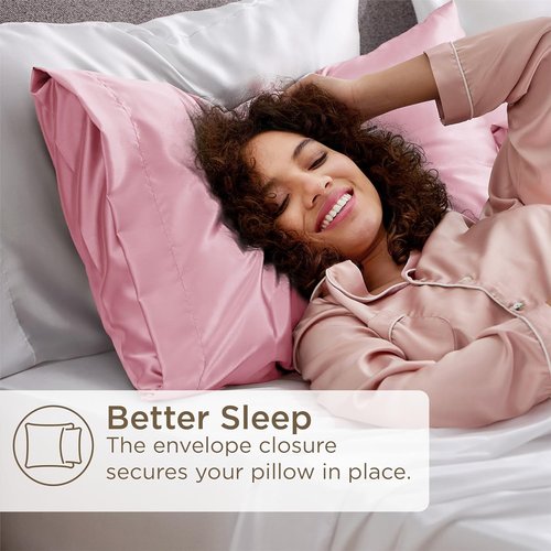 Bedsure Satin Pillowcase Set of 4 - Pink Silky Pillow Covers for Hair & Skin | 20x26 Inches with Envelope Closure