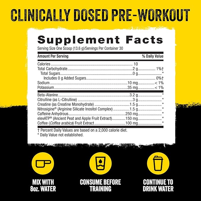 BEYOND RAW LIT Pre Workout Powder Supplement for Men and Women, Energy, Focus, Endurance, Pumps, Nitric Oxide Boost, 250mg Caffeine, Creatine, Beta Alanine, Orange Mango, 30 Servings