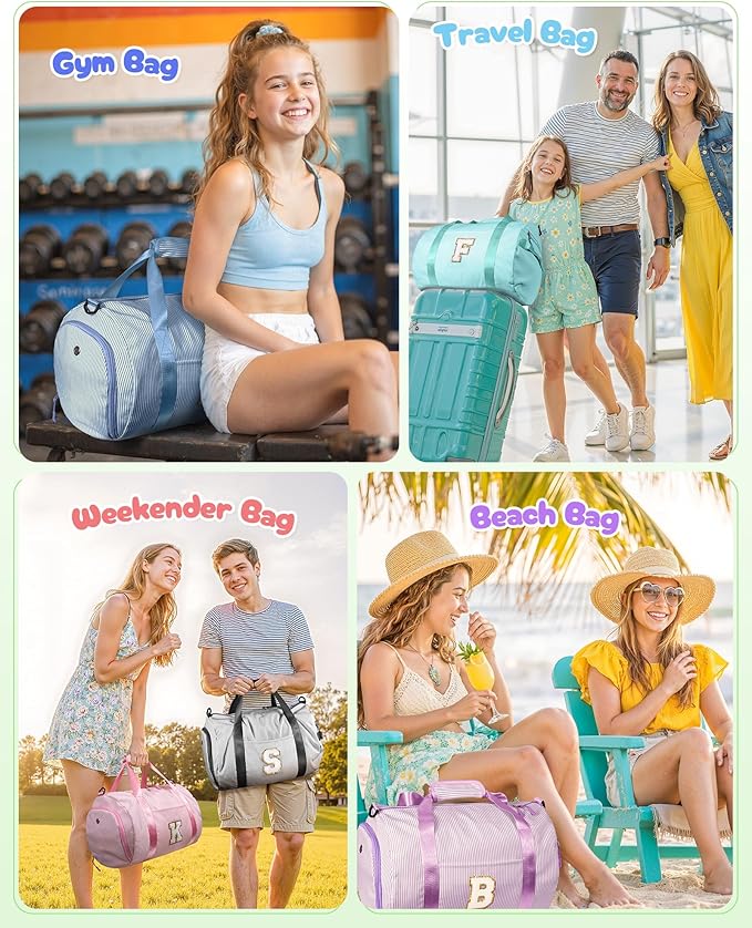 4 Year Old Girl Birthday Gift, Girl Gym Bag, Kids Monogram Overnight Duffel Bags with Shoe Compartment, Personalized Travel Bag with Makeup Pouch, Perfect for Weekend Trips (Letter L)