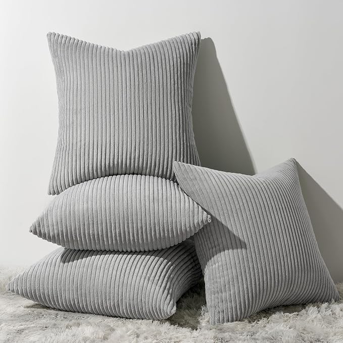 Topfinel Decorative Light Grey Throw Pillow Covers Cushion Cases, Set of 4 Soft Velvet Modern Double-Sided Designs, Mix and Match for Home Decor, Pillow Inserts Not Included (18x18 inch)