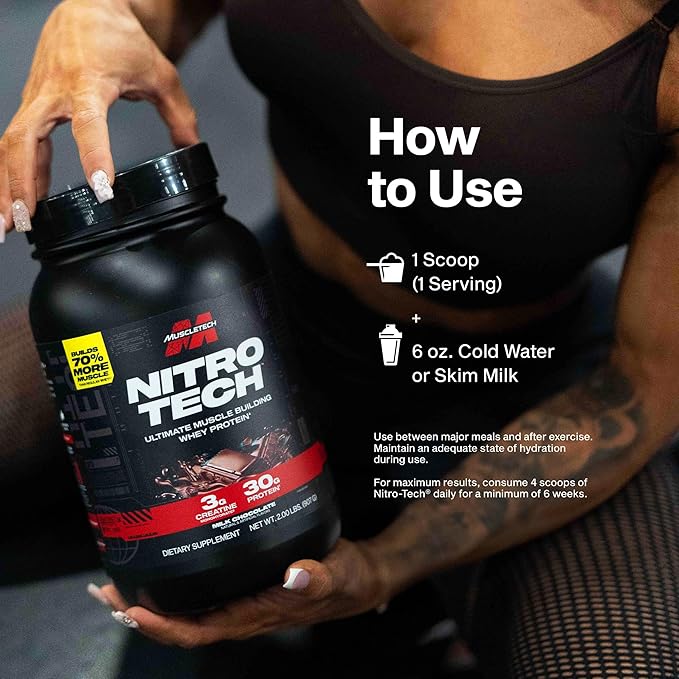 Muscletech Whey Protein Powder (Vanilla Cream, 2.2 Pound) - Nitro-Tech Ultimate Muscle Building Formula with Whey Protein Isolate - 30g of Protein, 3g of Creatine & 6.8g of BCAA - Packaging May Vary