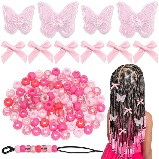 Skiennix 100PCS Small Pink Gradient Hair Beads - Cute Acrylic Accessories for Braids & Dreadlocks