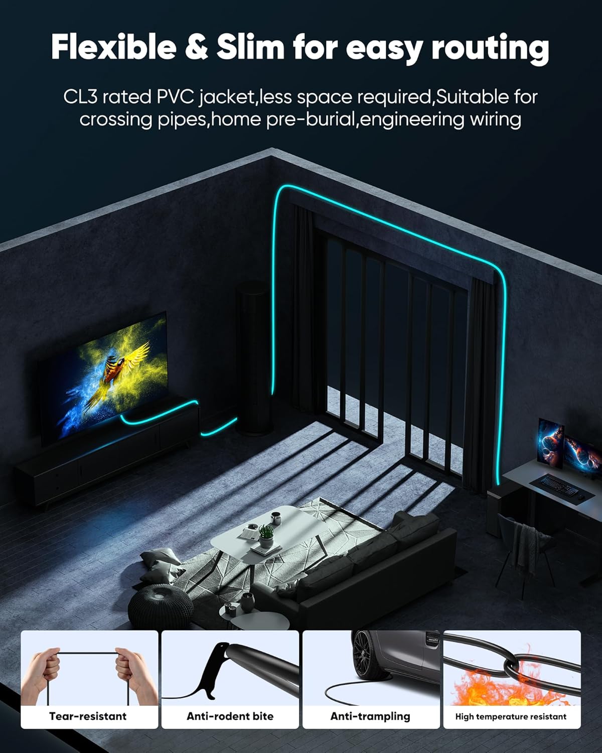 20FT 8K 2.1 CL3 48Gbps] 8K@60 4K@120Hz/144Hz, 2.2 2.3, 30 40 Highwings HDMI Cables Long, Ultra High Speed HDMI Cable
