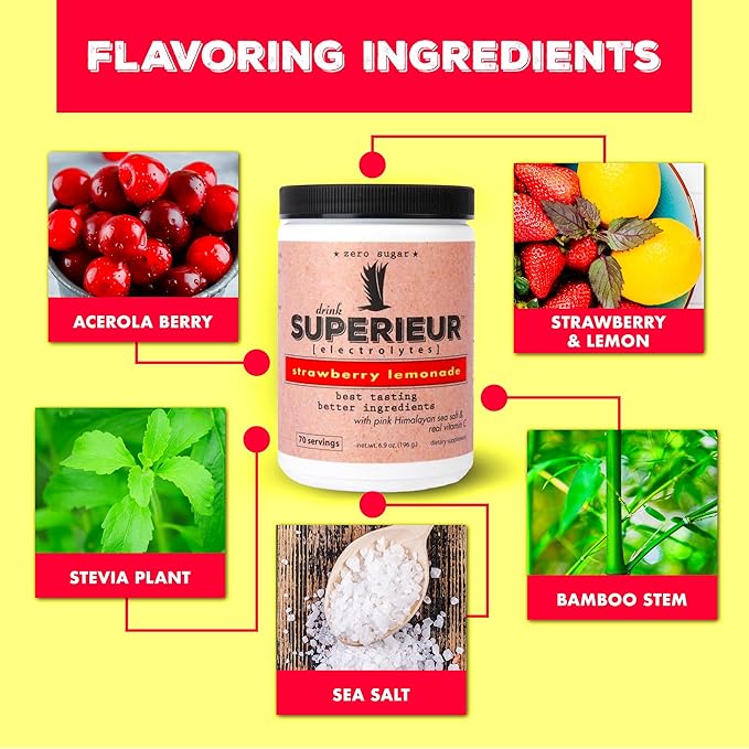 Superieur Electrolytes?“Plant Based Electrolyte Supplement w/Sea Minerals for Hydration & Recovery?“Keto Friendly, Non-GMO, Zero Sugar, Vegan Healthy Sports Drink Powder?“Strawberry Lemon(70 Serv)