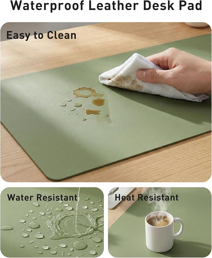 Aothia Faux Leather Desk Mat - Large Mouse Pad, Non-Slip PU Leather Blotter, Waterproof Writing Surface for Office and Home (Olive Green, 63" x 24")