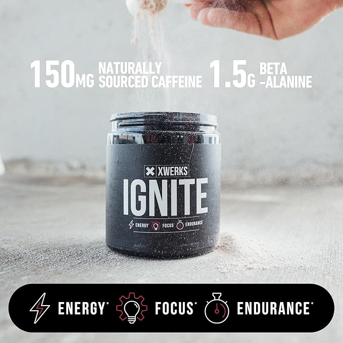 Xwerks Ignite Green Apple Pre Workout Powder, Natural Keto Pre Workout for Women and Men with Explosive Energy, Gluten Free Blend for Endurance and Stamina, 150mg Caffeine, 30 Servings