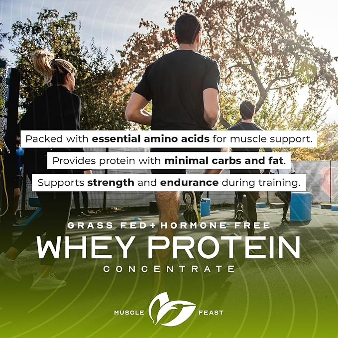 Muscle Feast Grass-Fed Whey Protein Concentrate Powder, All Natural, Hormone Free Pasture Raised Whey Protein Powder for Women & Men, Clean, Non-GMO & Gluten Free Whey Concentrate - Unflavored, 2lb