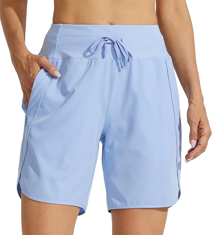 Willit Women's 7" Athletic Running Shorts Long Workout Hiking Shorts Quick Dry High Waisted Active Zipper Pocket(Small)
