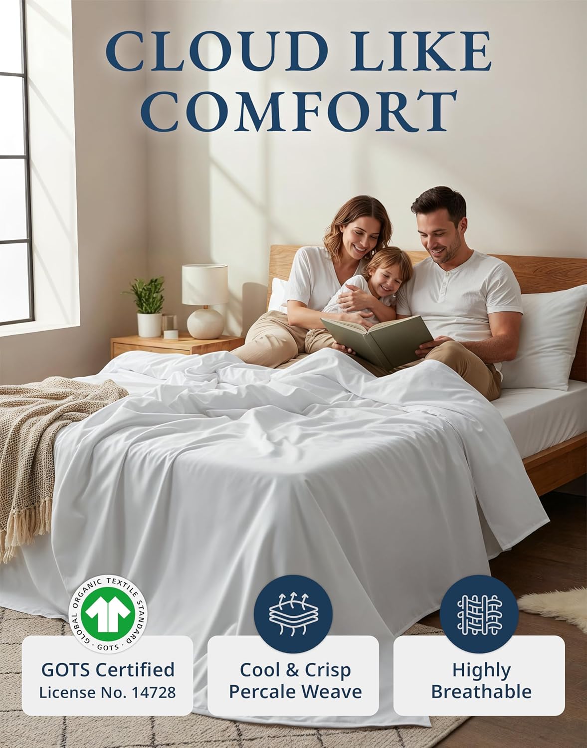 **LANE LINEN 100% Organic Cotton King Size Sheets Set - Soft, Breathable & Eco-Friendly White Bedding**