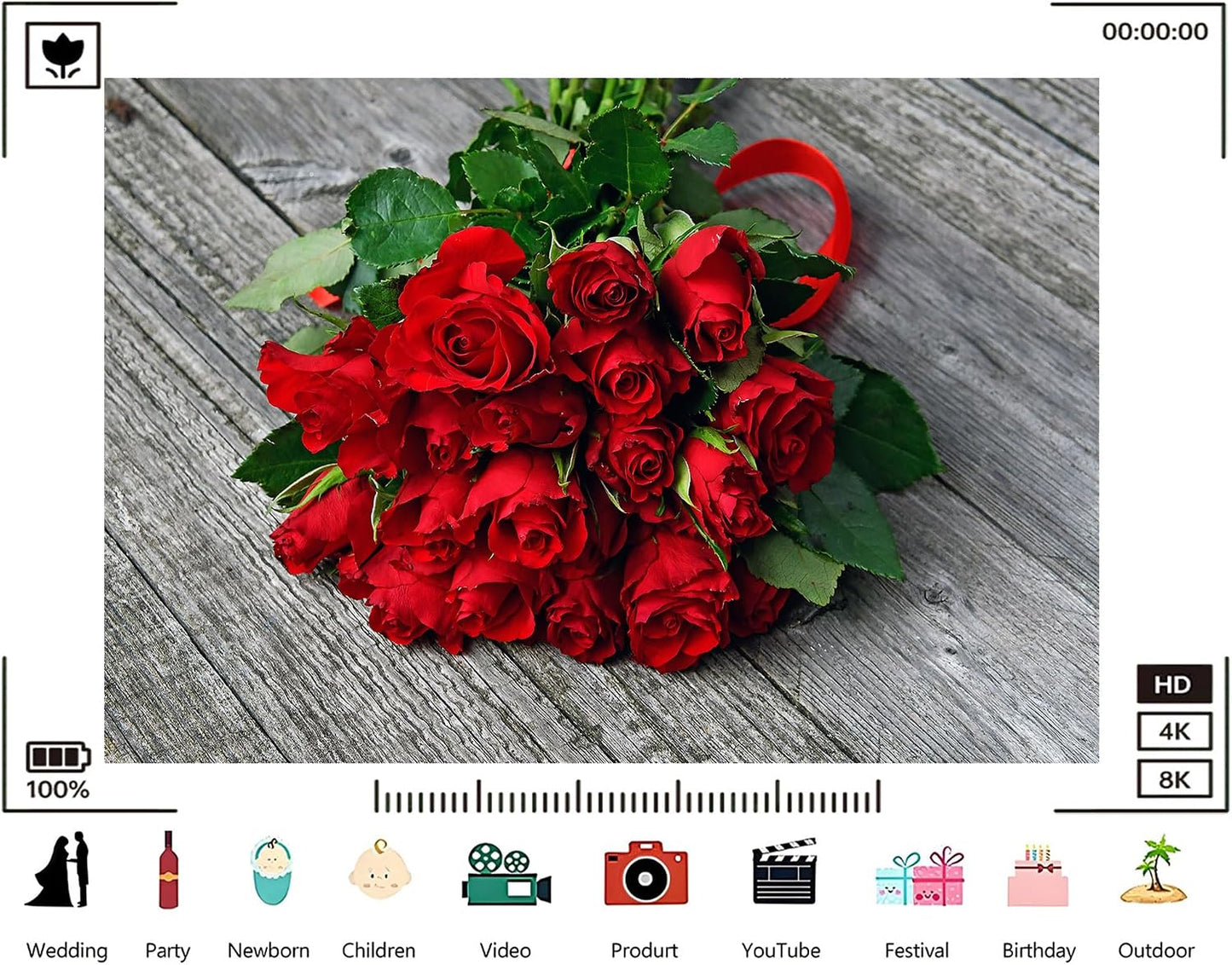 TryKid 10x8ft Romantic Red Rose Bouquet Backdrop Fresh Flower Gift Photography Background Valentine Day Wedding Party
