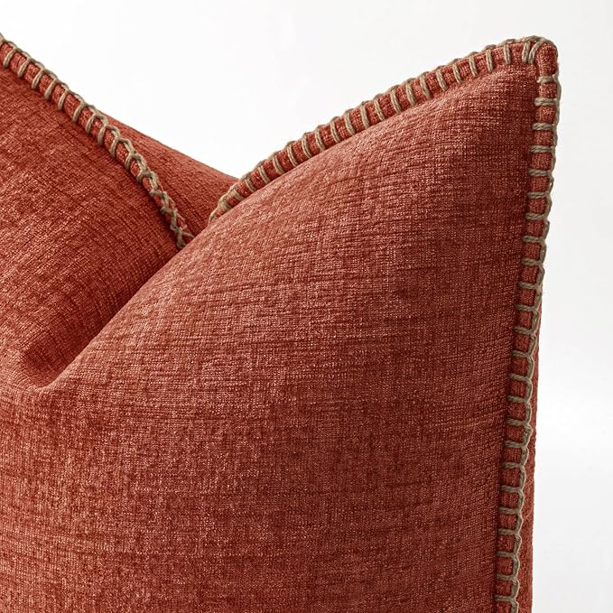 MIULEE Pack of 2 Fall Couch Throw Pillow Covers 20x20 Inch Burnt Orange Farmhouse Decorative Pillow Covers with Stitched Edge Soft Chenille Solid Dyed Pillow Covers for Sofa Bed Living Room