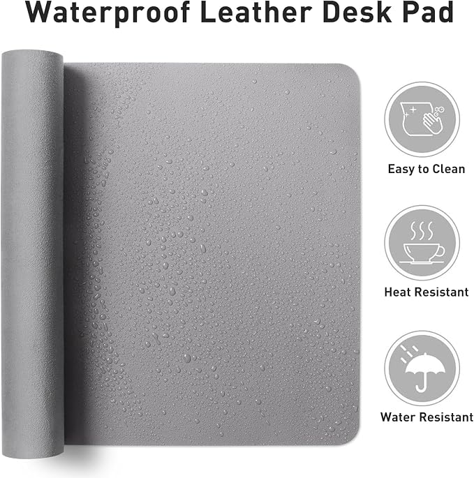 Aothia Leather Desk Pad Protector, Mouse Pad, Office Desk Mat, Non-Slip PU Leather Desk Blotter, Laptop Desk Pad, Waterproof Desk Writing Pad for Office and Home (23.6" x 13.7", Light Grey)