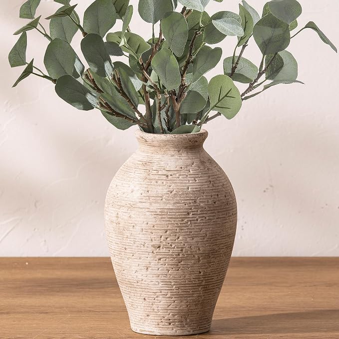Vanselia Ceramic Flower Vase Home Decor - Large Farmhouse Table Vases Rustic Vintage Living Room Kitchen Bedroom Decorations for House Book Shelf Office Coffee Desk Dining Fireplace (9" Retro)