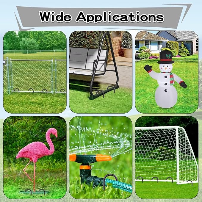 Black Rebar Stakes 16inx10mm Galvanized J Hook 4pcs – Heavy Duty Ground Tent Stakes for Fence,Bounce House,Outdoor Plants,Artificial Turf,Dog Coop,Metal Stakes for Christmas Decorations
