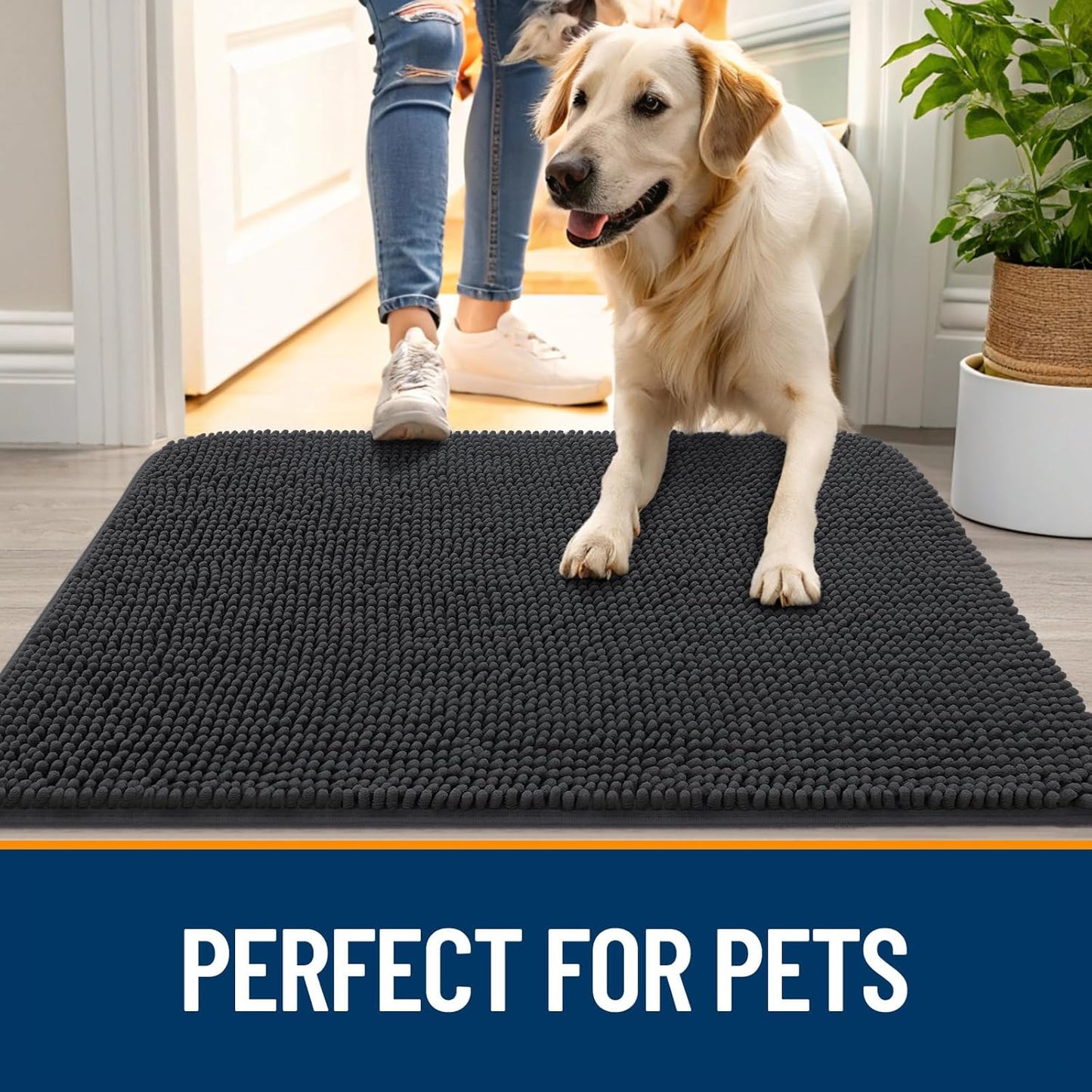 OLANLY Dog Door Mat - Absorbent Non-Slip Mud Mat for Indoor Use | Quick Dry Chenille, 59x35, Dark Grey
