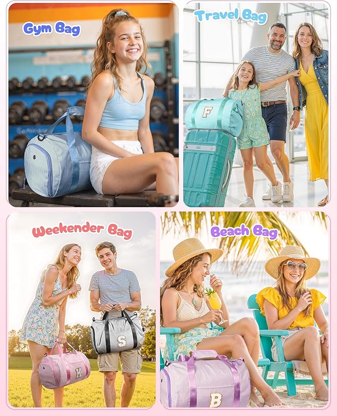 Birthday Gift for Granddaughter, Girl Gym Bag, Kids Initial Overnight Duffel Bags with Shoe Compartment, Personalized Travel Bag with Makeup Pouch, Gifts for Teenage Girls (Letter I)