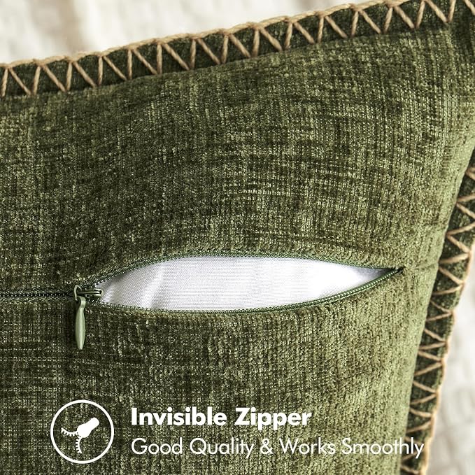 MIULEE Pack of 2 Couch Throw Pillow Covers 16x16 Inch Olive Green Farmhouse Decorative Pillow Covers with Stitched Edge Soft Chenille Solid Dyed Pillow Covers for Sofa Bed Living Room