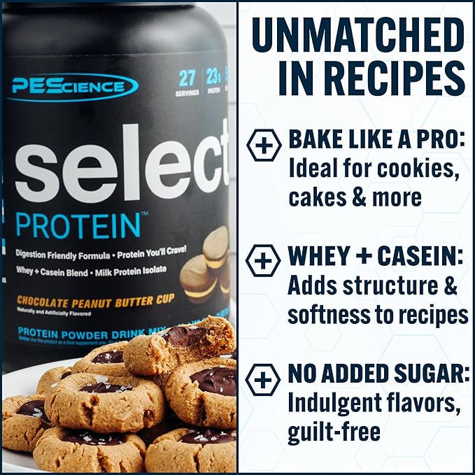 PEScience Select Protein Powder, Whey and Casein Blend, Clean Protein Powder for Women and Men, Low Calorie, Low Carb, Keto Friendly, Gluten Free - Peanut Butter Cookie - 55 Servings