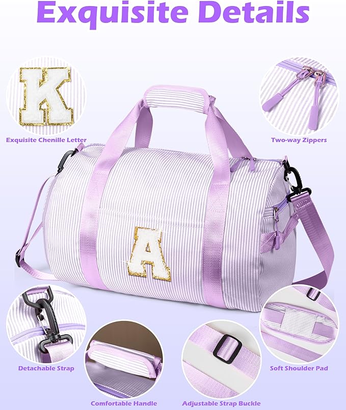 Easter Basket Essentials, Girl Gym Bag, Kids Initial Overnight Duffel Bags with Shoe Compartment, Personalized Dance Bag with Makeup Pouch, Preppy Things for Daughter (Letter F)