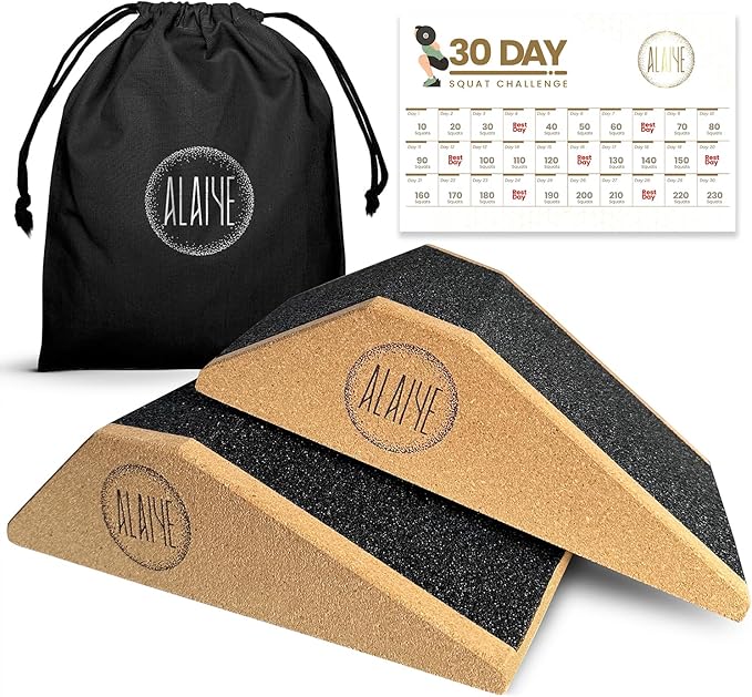 Squat Wedge Blocks (Set of 2) ??Non-Slip Slant Boards for Lower Body Workouts, Ankle and Calf Stretching - Yoga Blocks, Designed to Elevate Heels and Squat Support - Includes Carry Bag