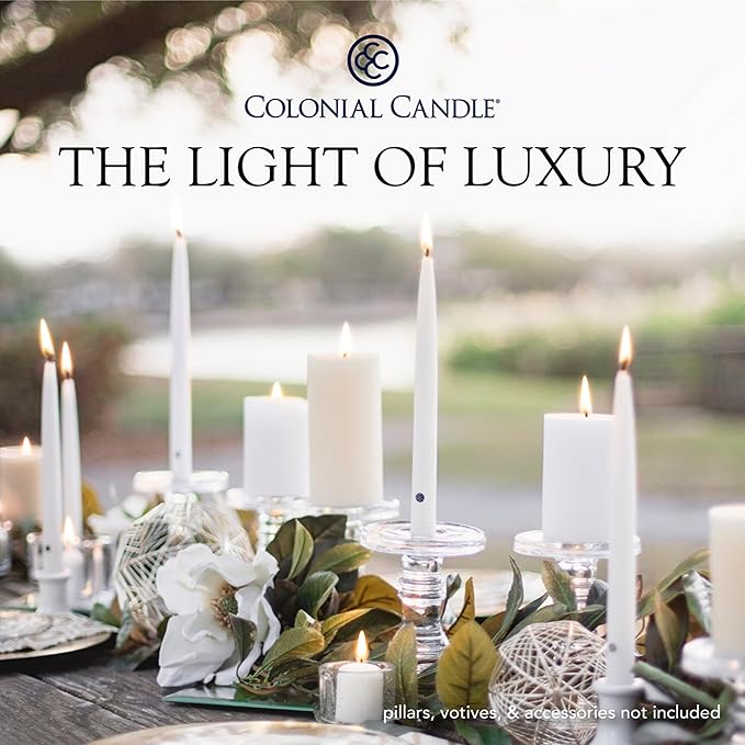 Colonial Candle Unscented Taper Candle, Classic Collection, Limoncello, 8 in, Pack of 12 - Up to 6 Hours Burn