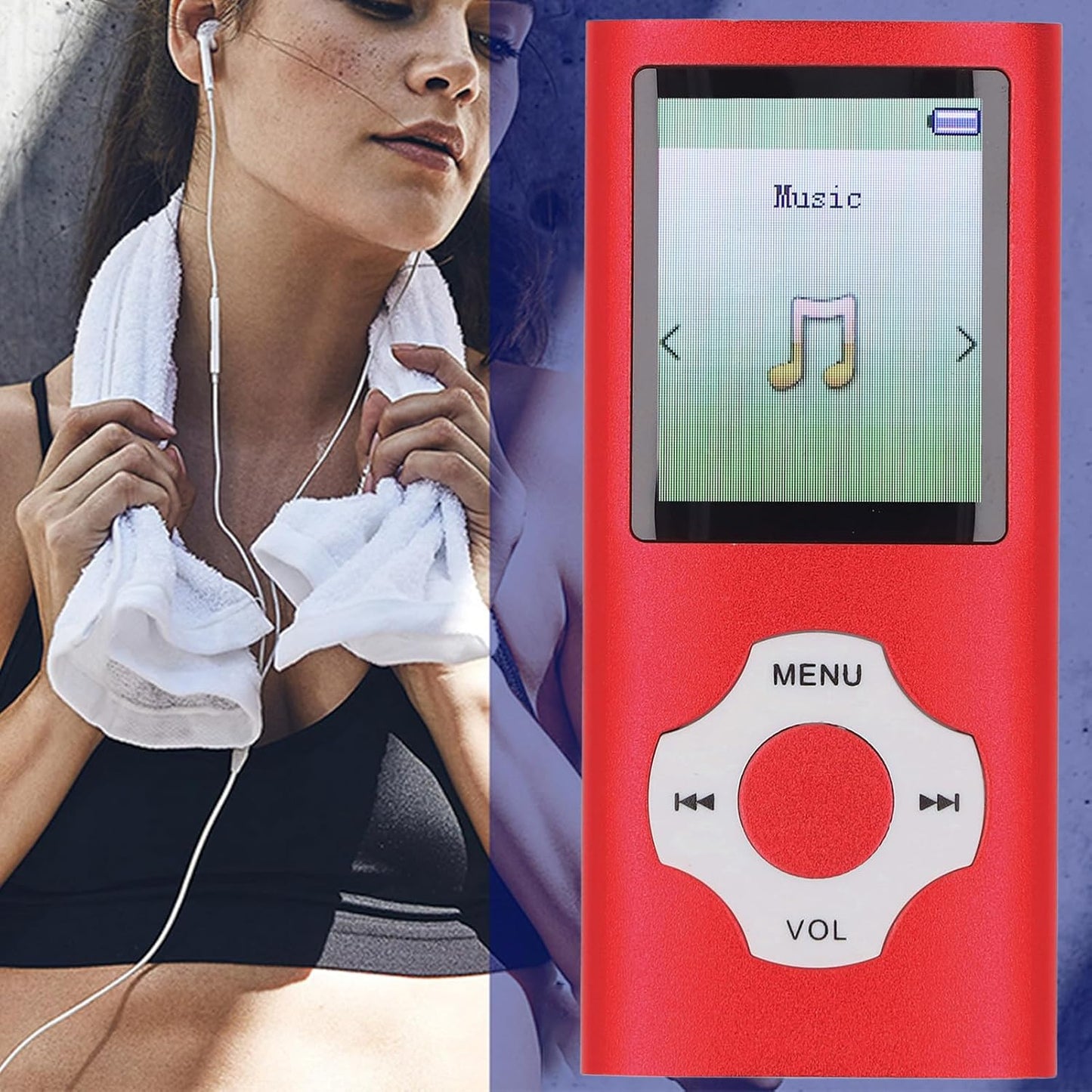 Jectse MP3 MP3 MP4 64GB Bluetooth Player, Ultra Slim Player Portable Music Player with Small Memory Card, Noise