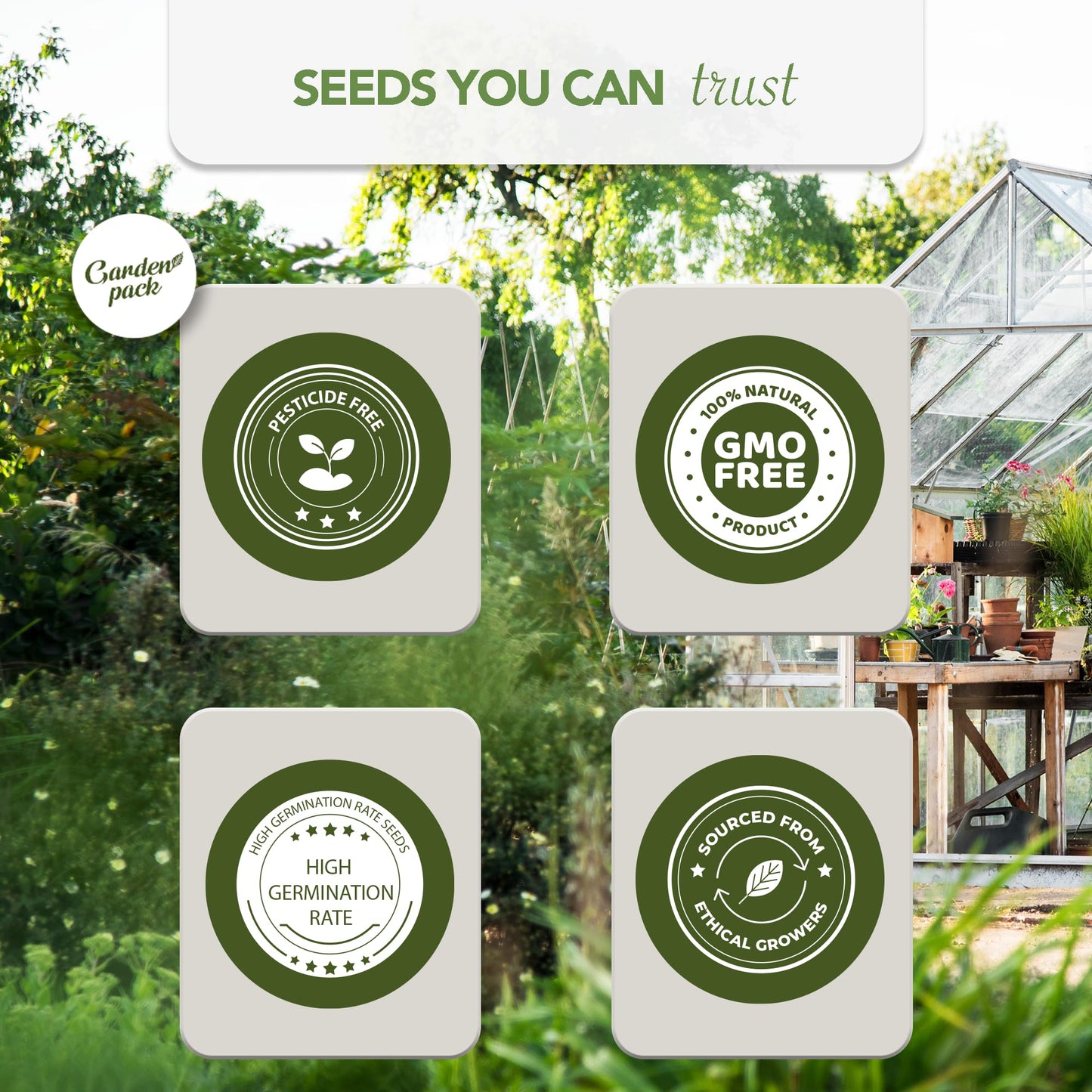 Garden Pack Vegetable Seeds Pouch - 50 Varieties of Vegetable, Herb & Flower Seeds for Planting - 25,000 Non GMO Heirloom Seeds - Gardening Gifts for Men and Women