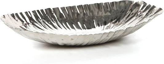 Hosley Elegance Redefined Silver Finish Decor Tray Bowl, 13.6 Inches Long Versatile and Chic Centerpiece for Serving, Floral Arrangements, and Stylish Home Decor