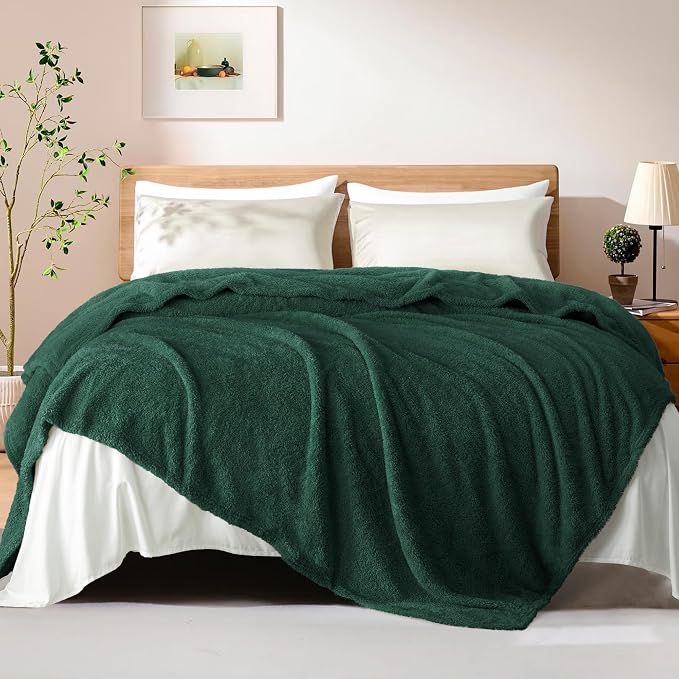 Exclusivo Mezcla Fleece Bed Blankets Queen Size, Ultra Soft, Lightweight and Fuzzy Forest Green Blanket for Women, Home Decor, 90x90 Inches