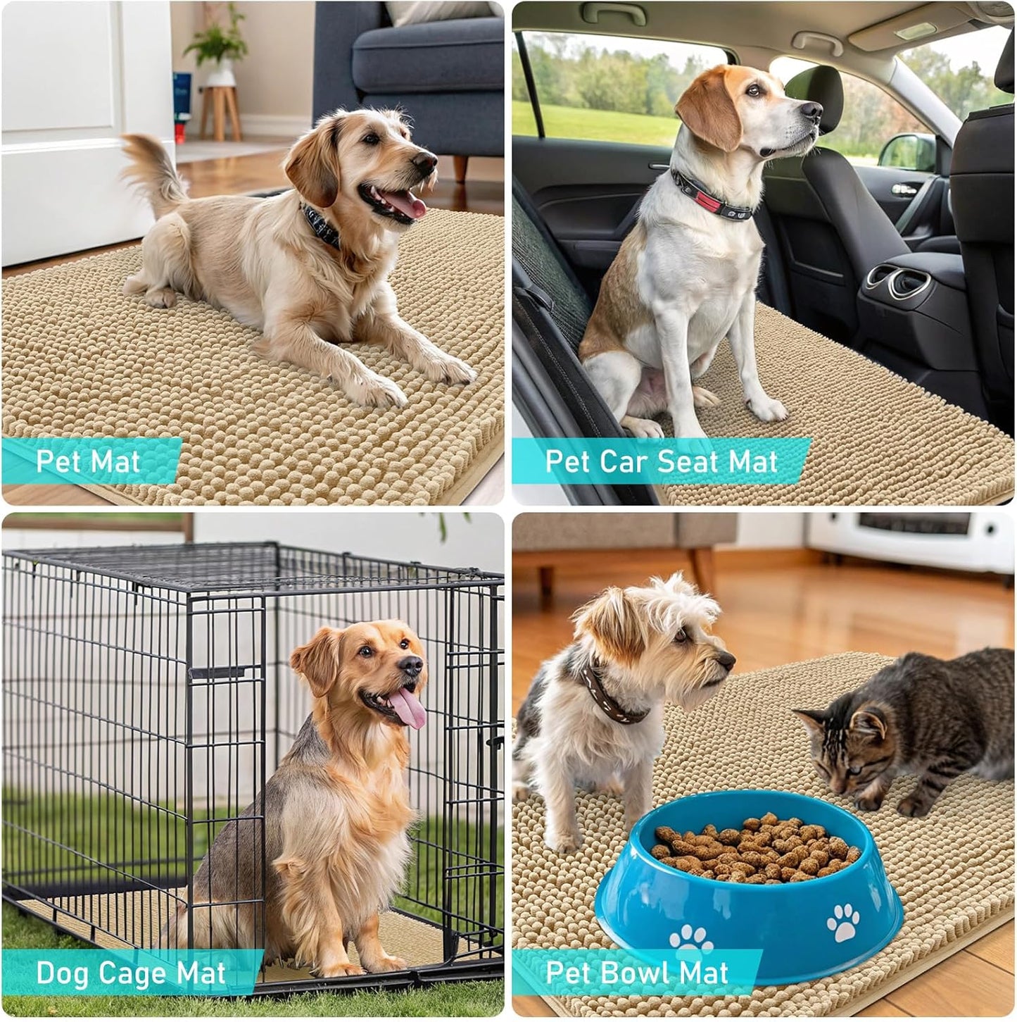 OLANLY Dog Door Mat - Absorbent Non-Slip Chenille Mat for Muddy Paws | Quick Dry 50x30 Beige