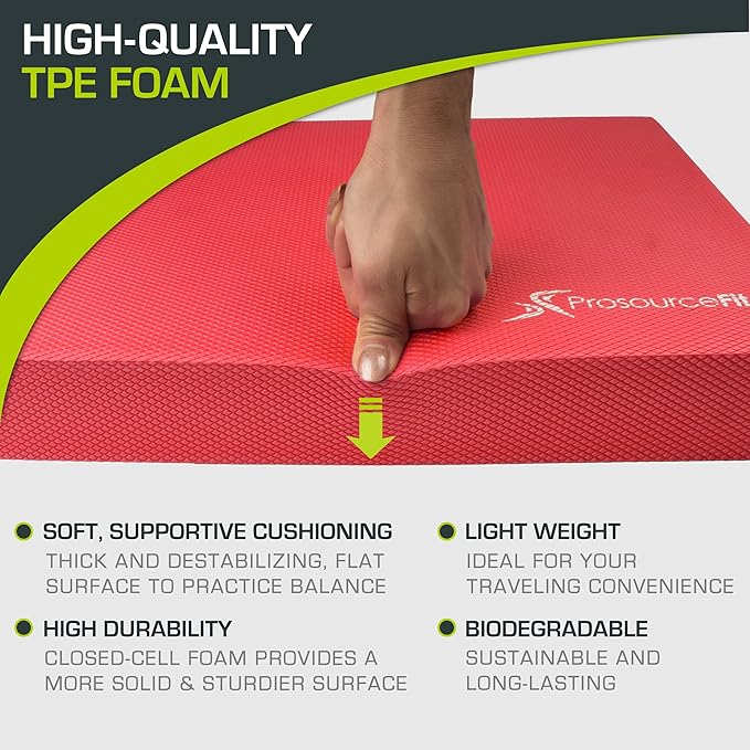 ProsourceFit Exercise Balance Pad ??Non-Slip Cushioned Foam Mat & Knee Pad for Fitness and Stability Training, Yoga, Physical Therapy