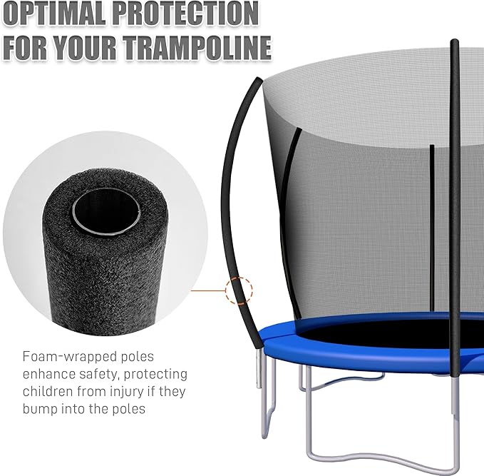 6PCS Trampoline Replacement Curved Pole, Universal Trampoline Enclosure Pole Fits for 8-16FT Curved Pole Trampoline Frame, Replacement Poles Include Foam Sleeve & Hardware for 2 Installation Ways