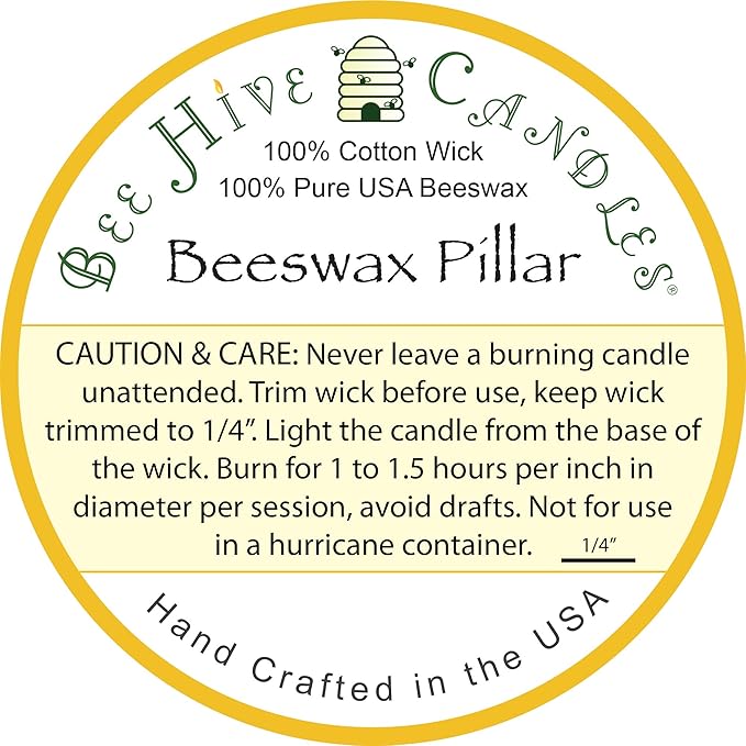 100% Pure Beeswax Pillar Candle (3" x 4") | Natural Beeswax Candles | Soy, Paraffin & Fragrance Free | Handmade in The USA