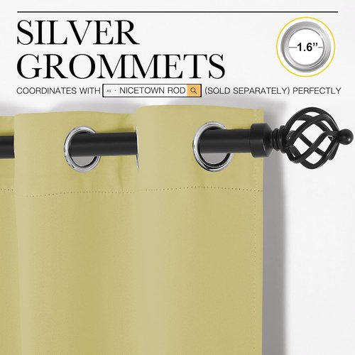 NICETOWN Blackout Curtains for Patio Glass Doors - Privacy Panel Drapes, Paler Yellow, 42" x 90" (1 Pair)
